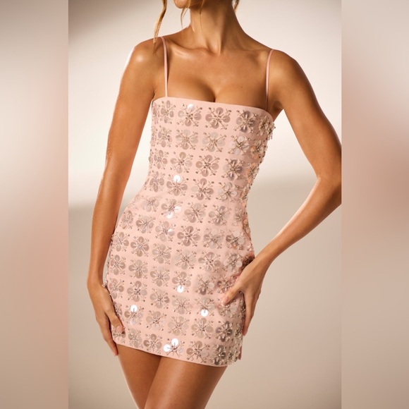 NWT Oh Polly CELEANO Hand Embellished Pink Mini Dress in Blush Size US 2 - Picture 2 of 10